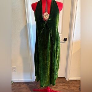 Free People Green Velvet Halter Dress
